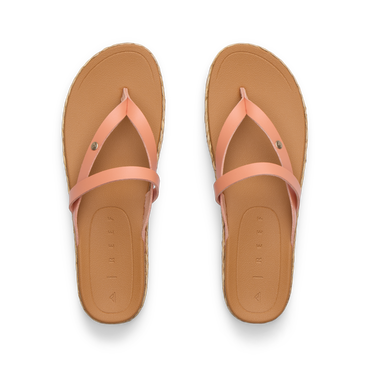 Vista Carmen women's sandals top view facing up, pink straps with molded footbeds for comfort and arch support.