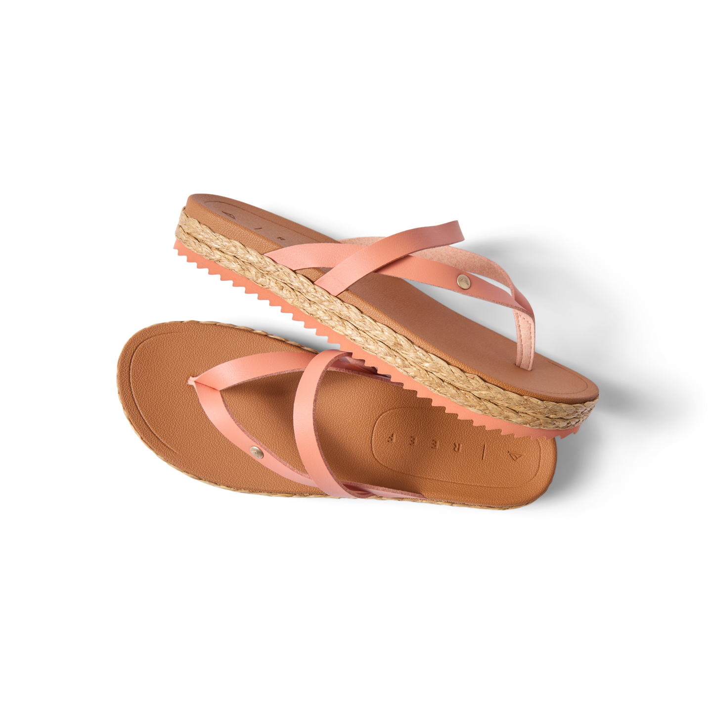 Vista Carmen women's sandals with light pink straps, right sandal facing up, left sandal showing sole, beach-inspired comfort design.