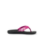 Santa Ana women's flip flop facing left, pink floral strap with black cushioned sole, beach-inspired comfort design.