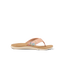 Santa Ana women's peach tan flip flop facing left, showing soft-rebound cushioned footbed and floral strap detail.