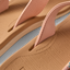Close-up of the front strap and footbed of Santa Ana women's sandals in peach tan, featuring anatomical arch support.