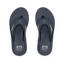 Pair of men's Fanning + flip flops facing upward, navy and grey, with anatomical arch support and cushioned footbeds