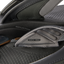 Close-up of the black Fanning + men's sandal footbed and strap showing shock pad and anatomical arch support features.