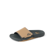Phantom Slab slide facing right, close-up of water-friendly cushioned footbed and tan strap with arch support.