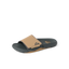 Phantom Slab slide facing right, close-up of water-friendly cushioned footbed and tan strap with arch support.