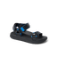 Kids Shoremazing black and blue sandal facing right with adjustable straps and cushioned footbed for comfort and beach use