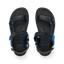 Kids Shoremazing black and blue sandals top view facing upward, showing adjustable straps and cushioned footbeds for comfort.