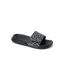 Kids Salty Slide facing right, black swell checker pattern, breathable water-friendly slide with arch support and cushioning