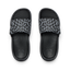 Top view of black Kids Salty Slide with gray checker pattern strap, featuring comfort footbed and anatomical arch support.