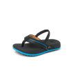 Little Windswell right-facing kids' black and blue flip flop sandal with arch support and cushioned footbed.