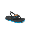 Little Windswell boys flip flop facing right with black and blue water-friendly sole and arch support sandals for beach comfort.