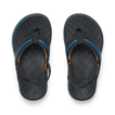 Top view of Little Windswell black and blue flip flops for boys, showing cushioned footbed and water-friendly straps.