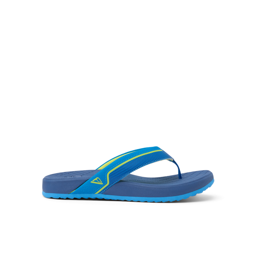 Kids Windswell boys blue flip flop facing right with surf-inspired comfort and anatomical arch support