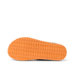 Kids Windswell left flip flop outsole close-up showing durable orange tread pattern for beach comfort and grip.