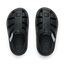 Top view of black Little Totally Beachin boys sandals featuring anatomical arch support and soft-rebound cushioning for comfort.