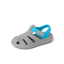 Little Totally Beachin boys grey and blue sandal facing right, close-up of cushioned arch support and water-friendly sole