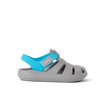 Little Totally Beachin boys sandal in grey and blue, right side view, beach-inspired comfort with arch support