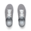 Top view of grey Kids Neptune sneakers with breathable knit upper, white laces, and lightweight cushioned sole facing forward