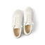 Top-down close-up of white Shoreline Palisades sneakers for women, showing laces and cushioned insole with arch support.