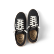 Top view of black Shoreline Palisades sneakers for women with white laces, breathable mesh, and cushioned insoles facing upward.