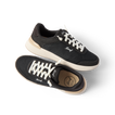 Pair of black Shoreline Palisades sneakers for women, right shoe facing right, left shoe top view, breathable mesh upper.