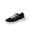 Shoreline Palisades women’s sneaker facing right with breathable black mesh upper and cushioned white sole for beach comfort