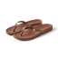 Vista Ivy women's brown flip flops facing right, close-up of cushioned footbed and supportive straps for beach comfort.