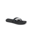 Solaye women's black flip flop facing right, showing side with soft-rebound cushioning and arch support for comfort.
