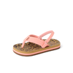 Little Ahi girls' sandal facing right, close-up of the top and side with leopard print footbed and pink straps.
