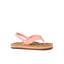 Little Ahi toddler girl’s sandal facing right, pink straps and leopard print footbed, beach-inspired comfort design.
