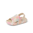 Little Rio Slide facing right, unisex toddler slide with apricot multi floral pattern, cushioned and water-friendly design.