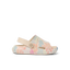 Little Rio Slide unisex toddler sandal facing left with apricot multi floral print, featuring arch support and cushioning.
