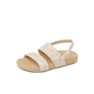 Little Cushion Vista sandal for girls facing right, featuring floral straps and cushioned arch support for beach comfort.