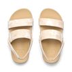Little Cushion Vista top view of pink floral sandals for girls with arch support and soft cushioning for beach comfort.