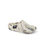 A single slip-on clog-style shoe with a marbled pattern in beige, black, and gray, shown on a clean white background.