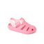 Little Totally Beachin pink girls’ sandal facing right, close-up of front and side with cushioned sole and arch support