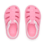 Little Totally Beachin pink girls' sandals, top view, water-friendly, cushioned footbed, surf-inspired comfort shoes.