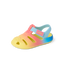 Little Totally Beachin girls’ sandal facing right, showcasing front and side, in blue ombre with arch support and cushioning.