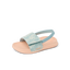 Little Salty Slide sandal for girls facing left, with blue haze strap and cushioned sole, beach-inspired comfort footwear.