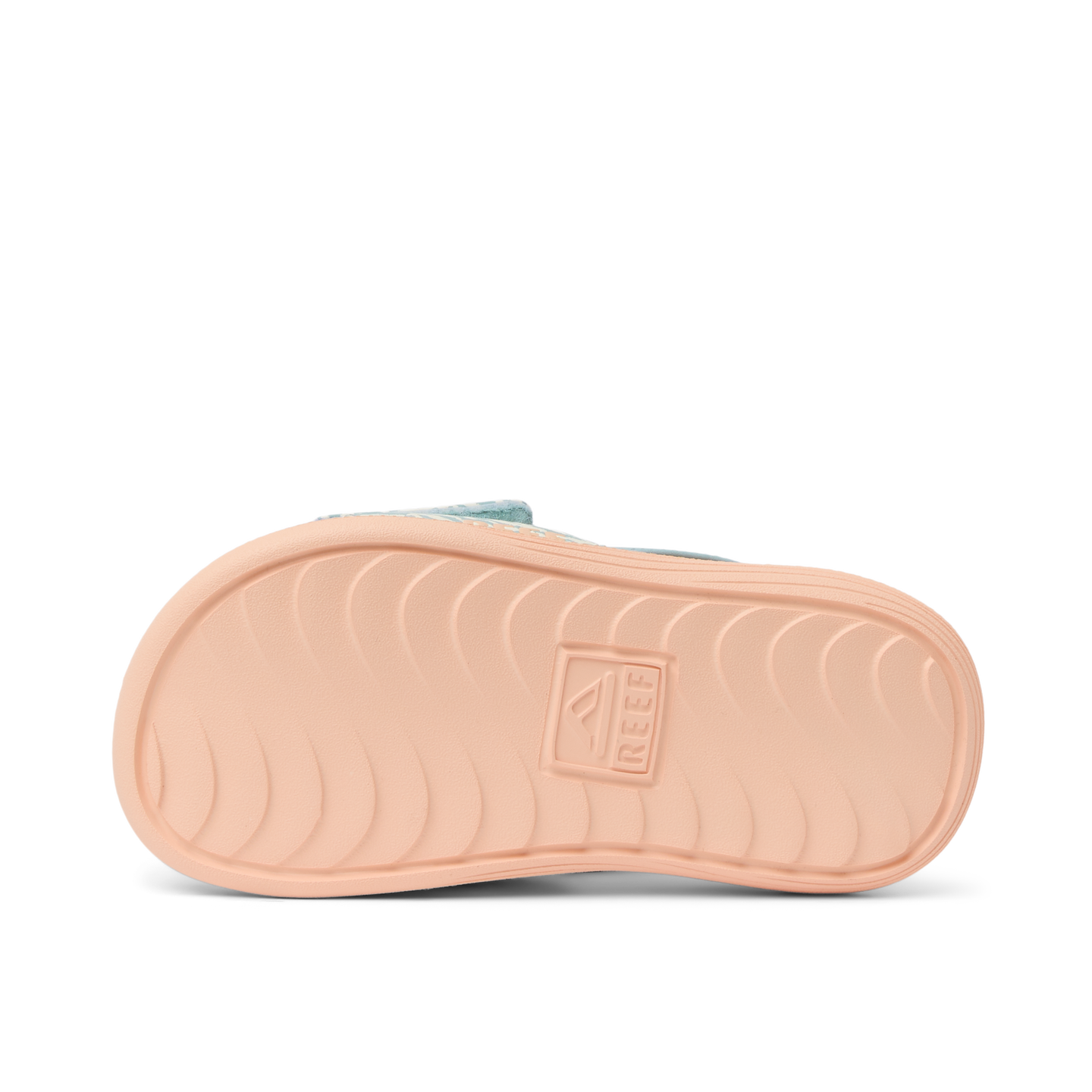 Little Salty Slide for girls showing the bottom sole facing up, highlighting durable, water-friendly comfort features.