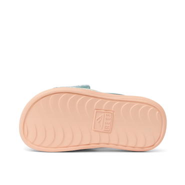 Little Salty Slide for girls showing the bottom sole facing up, highlighting durable, water-friendly comfort features.