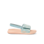Little Salty Slide sandal for girls facing right, showing side view with blue patterned strap and cushioned sole for comfort.