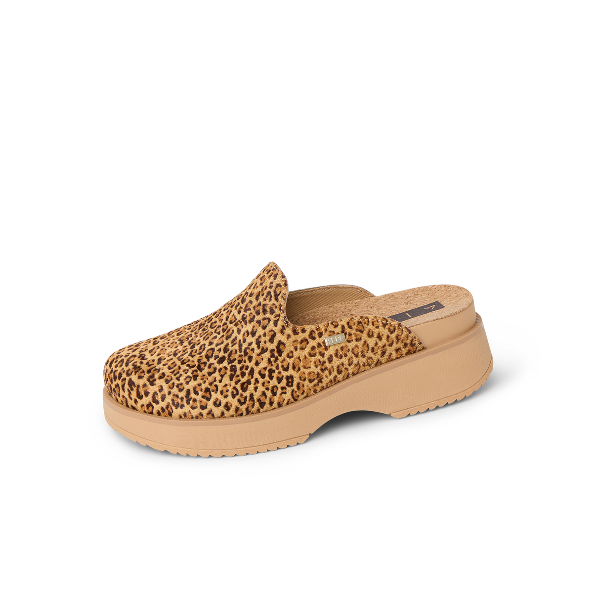Vista Skye leopard print platform clog facing left with cushioned sole and arch support