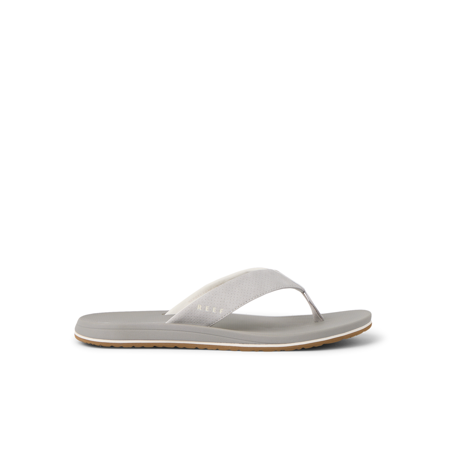 Nox men's right-facing flip flop in greige with soft-rebound cushioning and anatomical arch support for beach comfort.