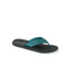 Nox men's sandal facing right, close-up of teal strap and black cushioned footbed with arch support and water-friendly design.