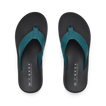 Top view of Nox men's flip flops in black with teal straps, featuring anatomical arch support and soft cushioning for all-day comfort.