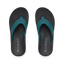 Top view of Nox men's flip flops in black with teal straps, featuring anatomical arch support and soft cushioning for all-day comfort.