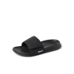 Kids Salty Slide in black facing left, close-up of the top and side showing cushioned footbed and adjustable strap.