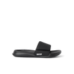 Kids Salty Slide black right-facing side view showing soft-rebound cushioning and anatomical arch support in a beach-inspired slide.