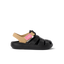 Little Totally Beachin black and tan girls’ sandal facing right, featuring soft cushioning and anatomical arch support.